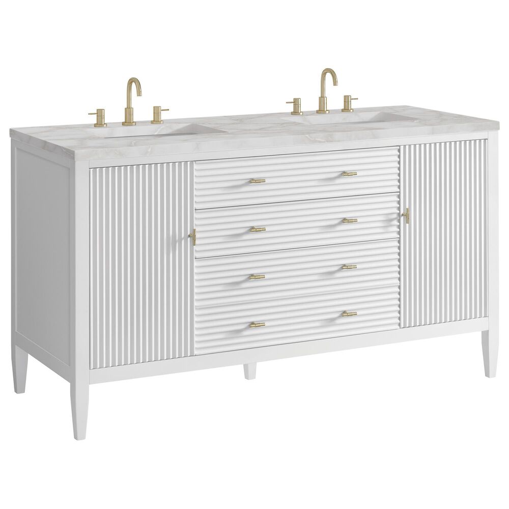 James Martin Vanities Myrrin 60" Double Vanity in Bright White with 3 cm Victorian Silver Quartz Top, , large