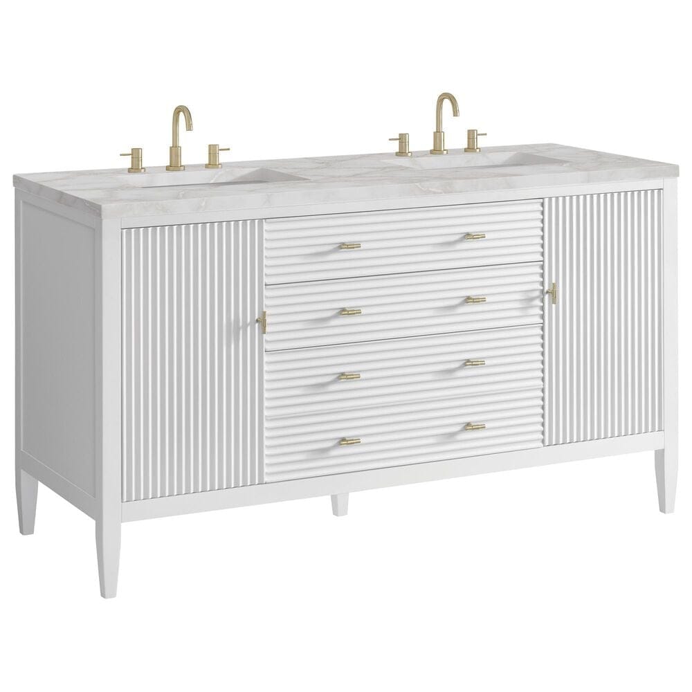 James Martin Vanities Myrrin 60" Double Vanity in Bright White with 3 cm Victorian Silver Quartz Top, , large