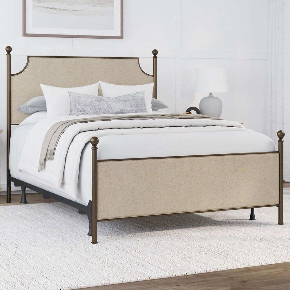 Richlands Furniture McArthur Queen Metal and Upholstered Poster Bed in Brown and Bronze, , large