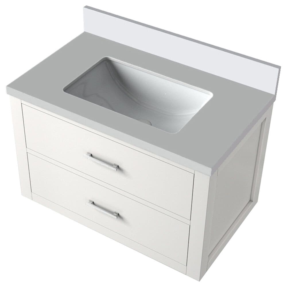 Lexora Home Castor 30&quot; Single Bathroom Vanity in White with 2 cm White Cultured Marble Top and Rectangular Sink, , large
