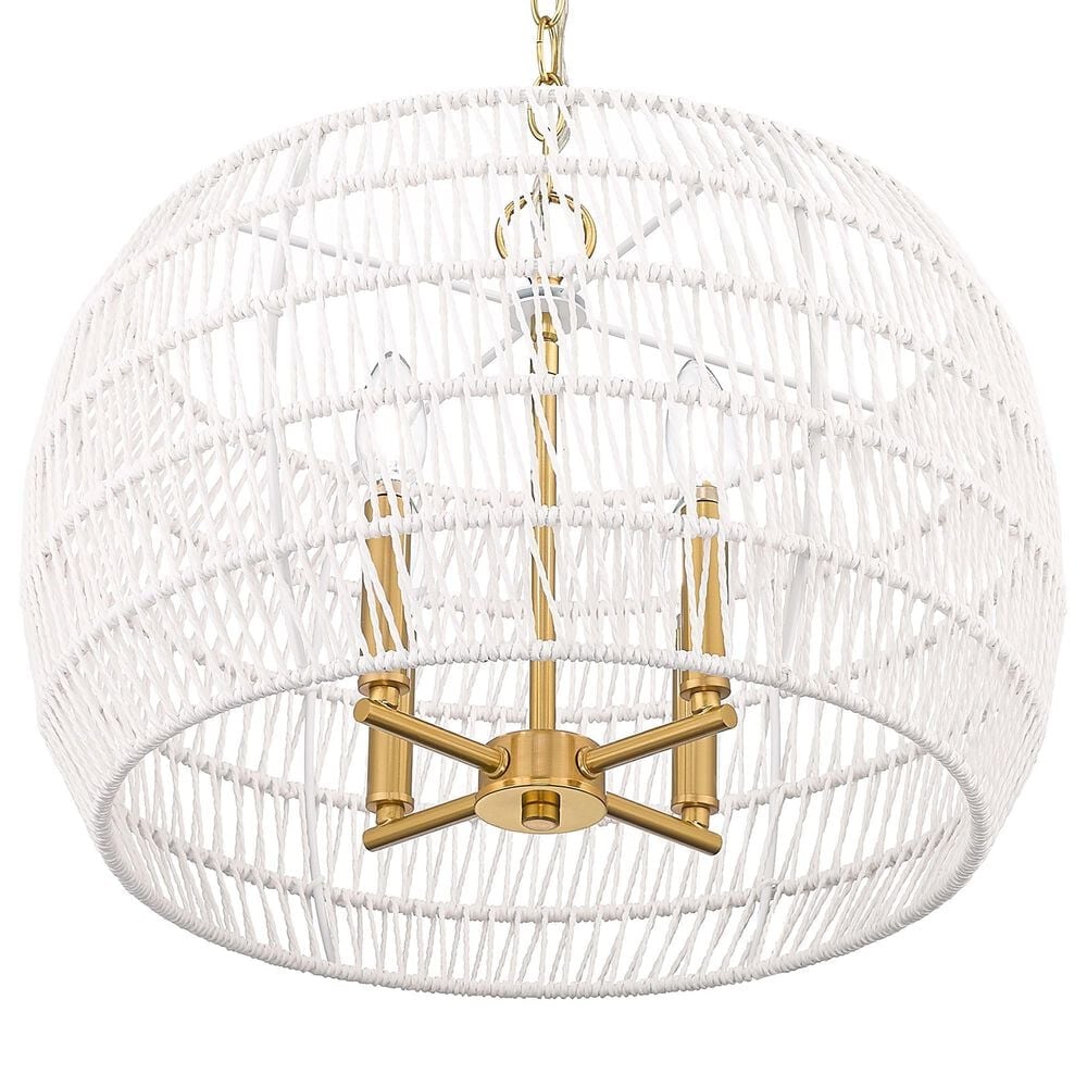 Golden Lighting Ellie 4-Light Chandelier with Bleached White Raphia Rope Shade in Modern Brushed Gold, , large