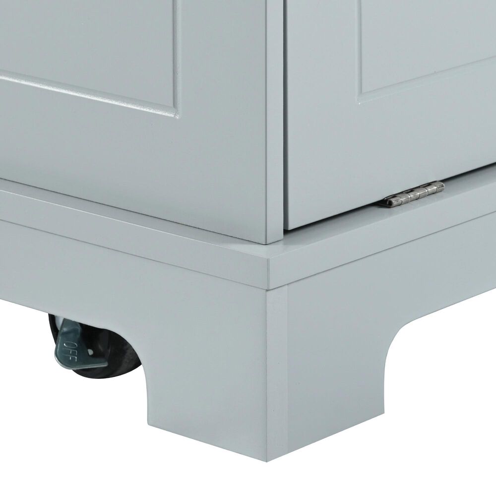 HOMLUX 47" Fluted Kitchen Island with Trash Can Storage Cabinet in Grey, Blue and Natural, , large