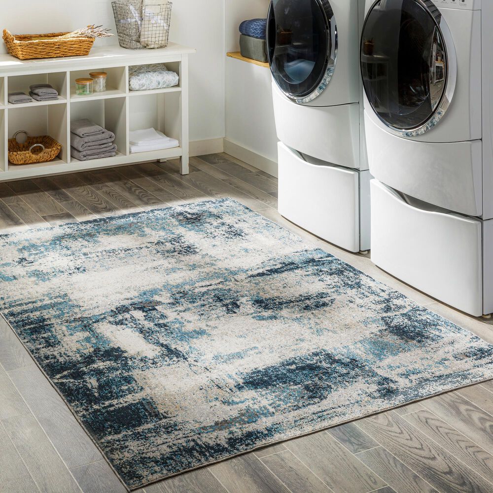 Surya Lavadora LVR2313 5&#39;3&quot; x 7&#39; Ink Blue, Navy, Light Gray, Light Beige and Cream Area Rug, , large