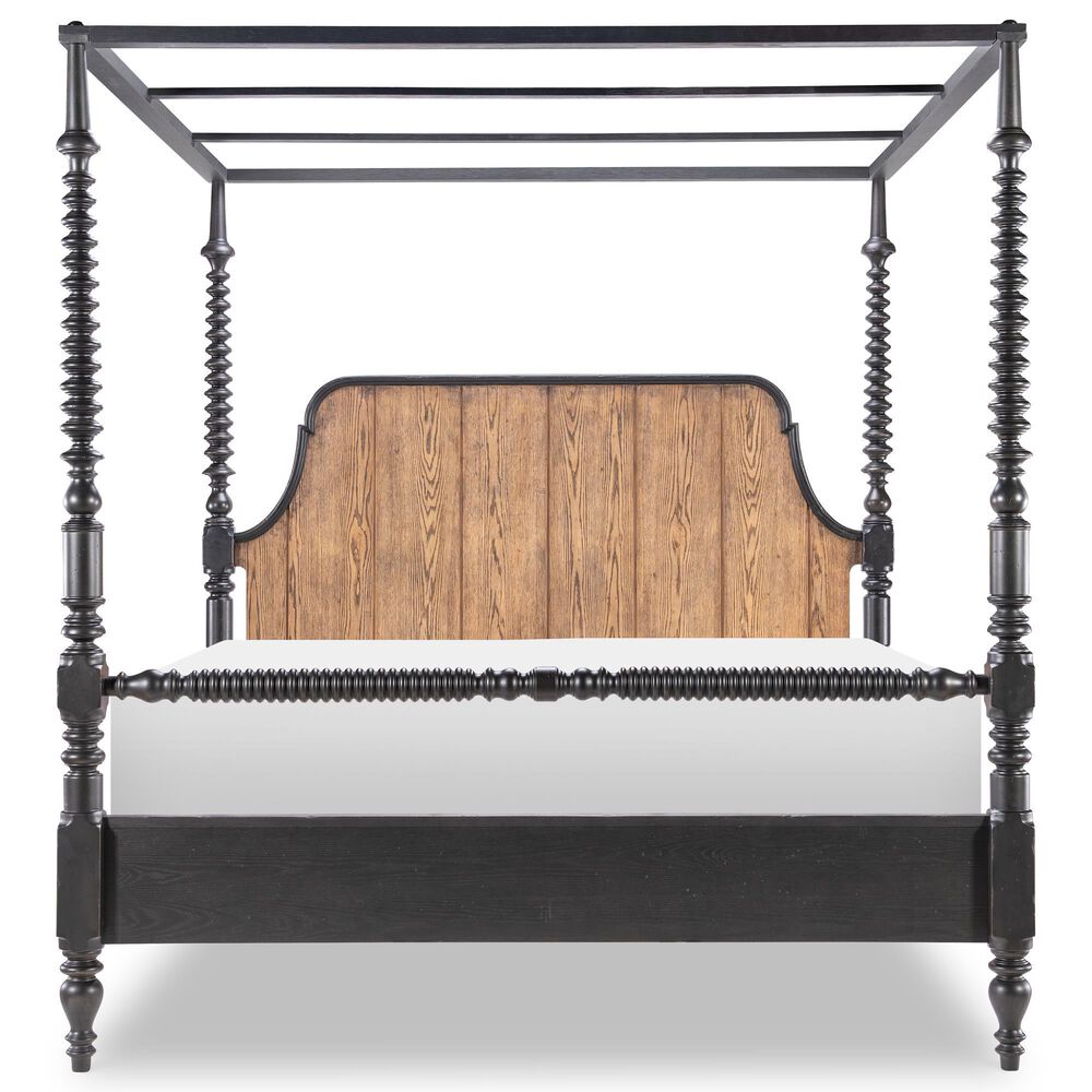 Legacy Classic Vintage Market 3-Piece Queen Post Canopy Bedroom Set in Barnwood Oak and Kettle Black, , large