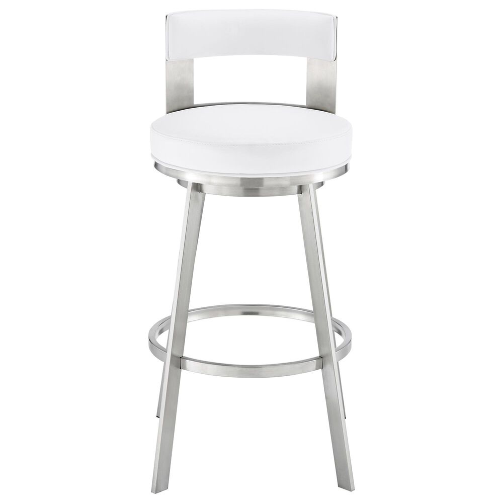 Blue River Flynn 26&quot; Swivel Counter Stool with White Cushion in Brushed Stainless Steel, , large