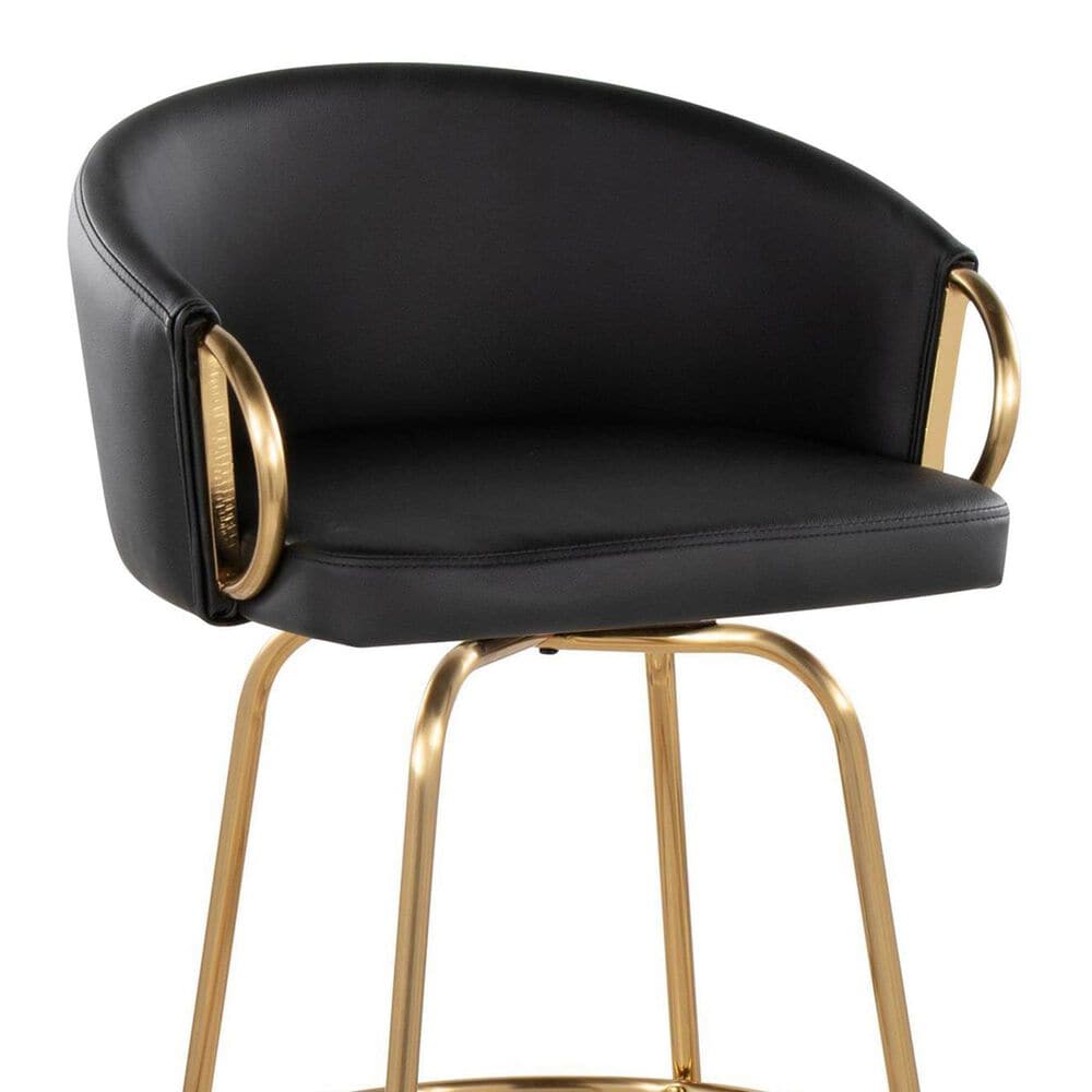 LumiSource Claire Swivel Counter Stool with Black Faux Leather Upholstery in Gold (Set of 2), , large