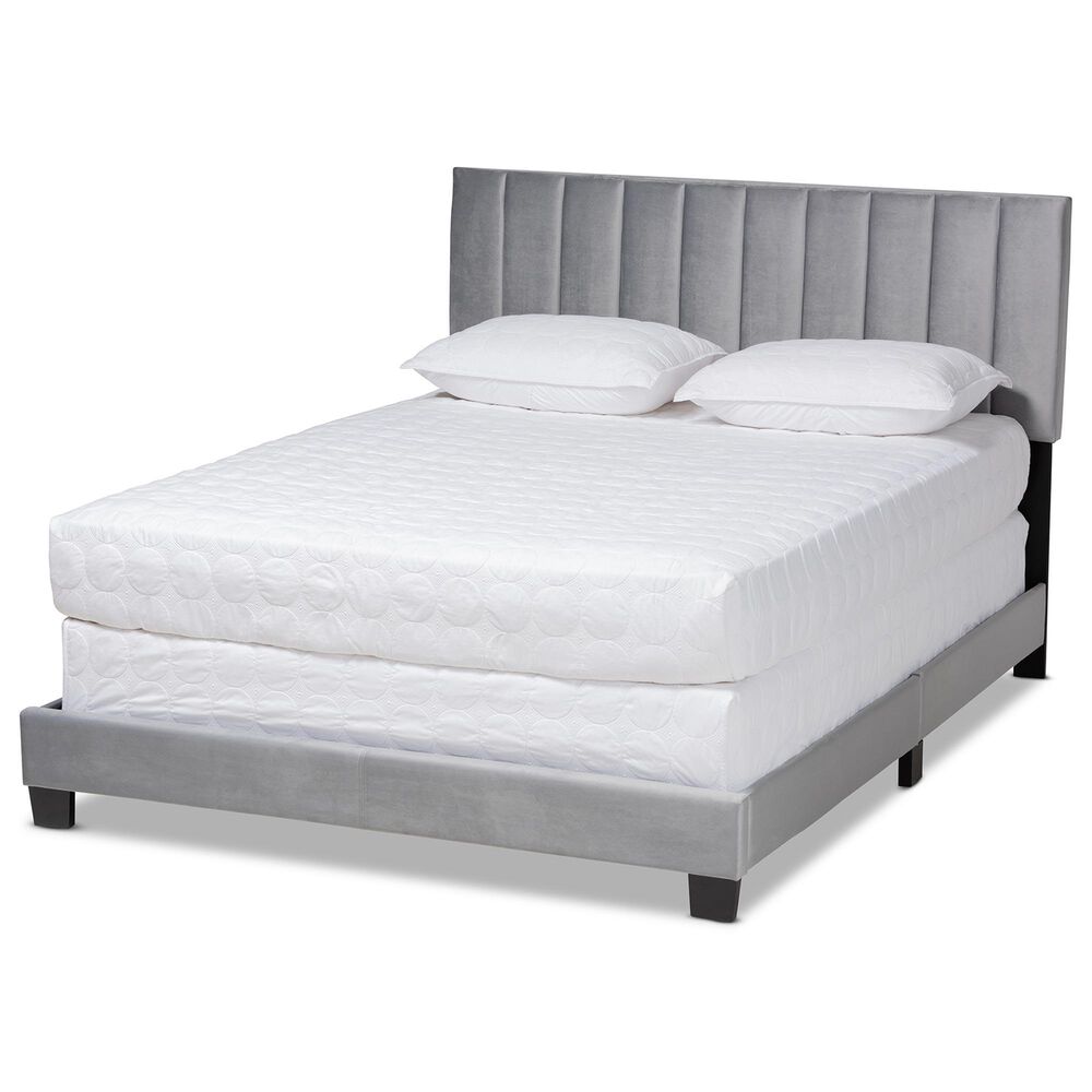 Baxton Studio Clare King Upholstered Panel Bed in Grey, , large