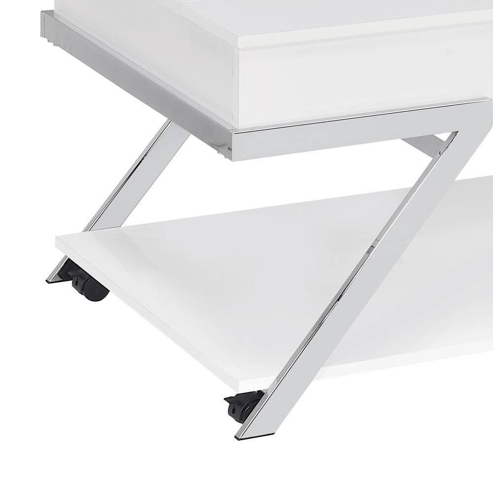 Steve Silver Furniture Zena Lift-Top Cocktail Table with Casters in White and Chrome, , large