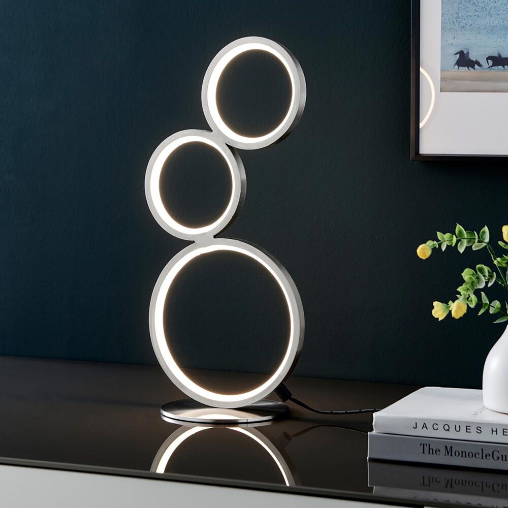 Lite Source Fedora 3-Ring LED Table Lamp in Brushed Nickel, , large