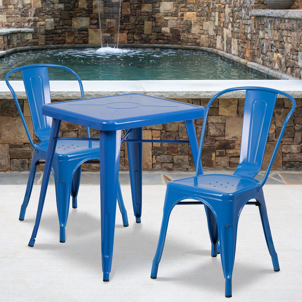 Flash Furniture 3-Piece Metal Table Set in Blue, , large