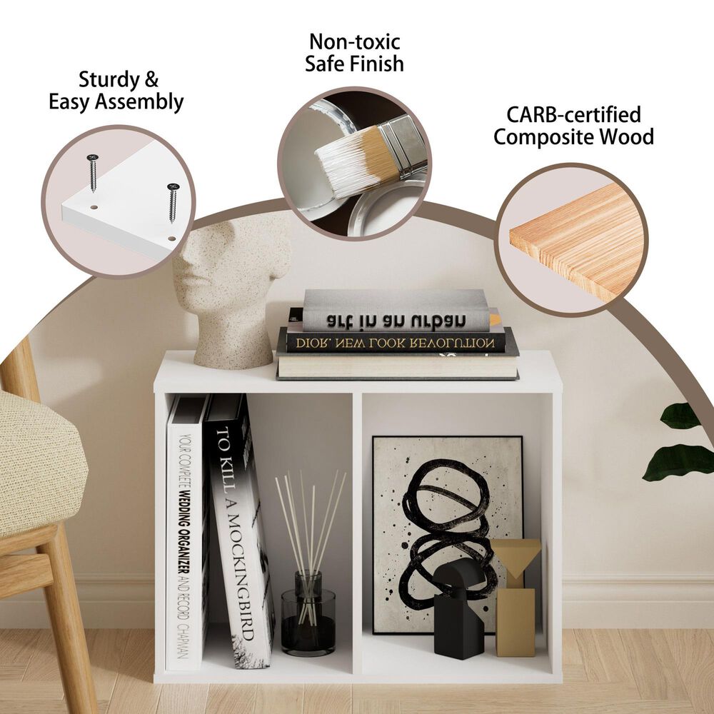 HOMLUX 2-Tier Cube Compact Storage Shelf Organizer Bookcase in White, , large