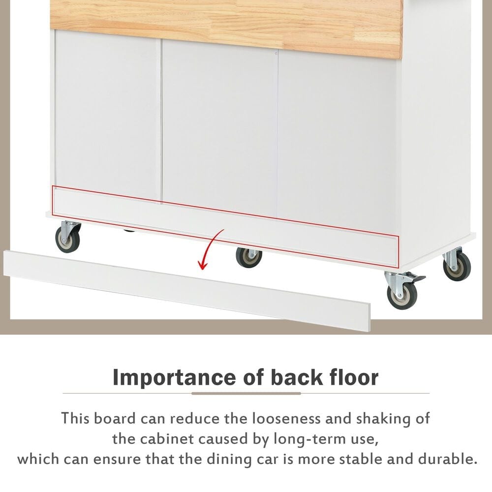 HOMLUX 53" Rolling Mobile Kitchen Island with Solid Wood Top and Locking Wheels in White, , large