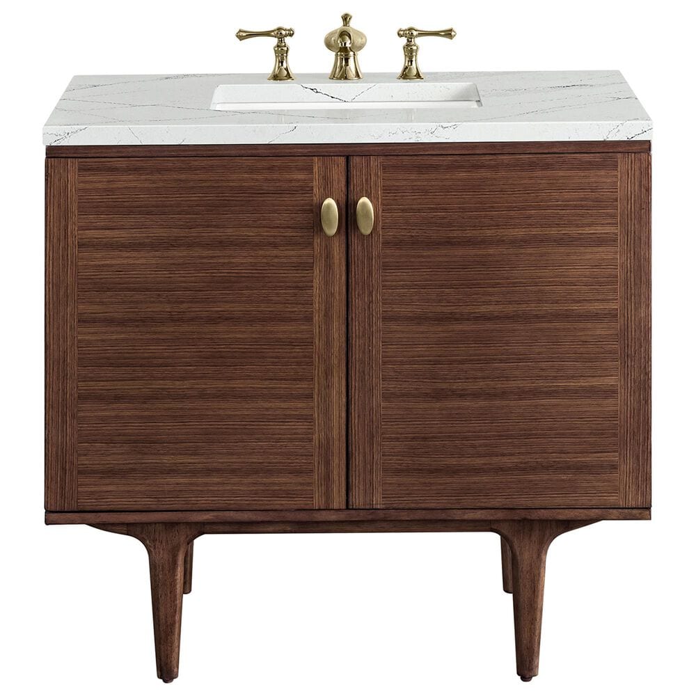 James Martin Vanities Amberly 36" Single Bathroom Vanity in Walnut with 3 cm Ethereal Noctis Quartz Top and Rectangular Sink, , large