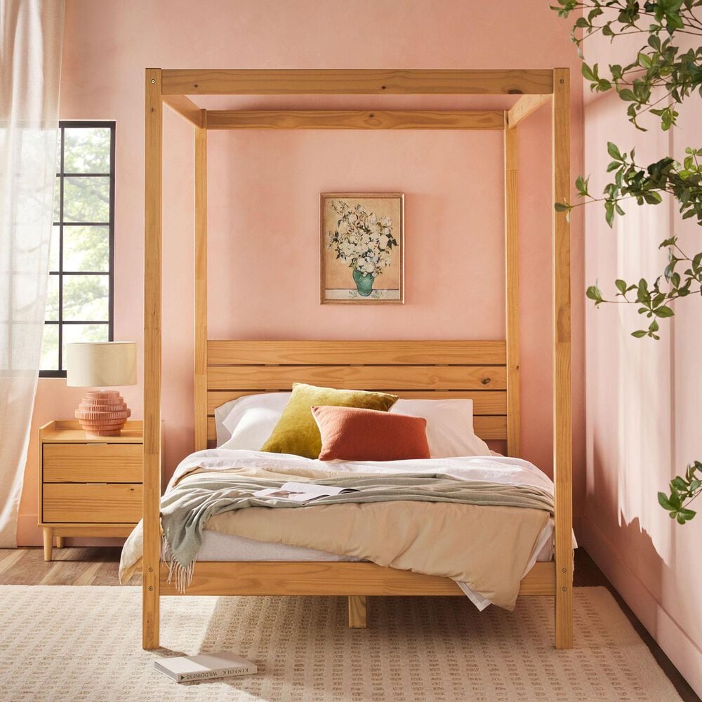 Walker Edison Isla Full Canopy Bed in Natural Pine, , large