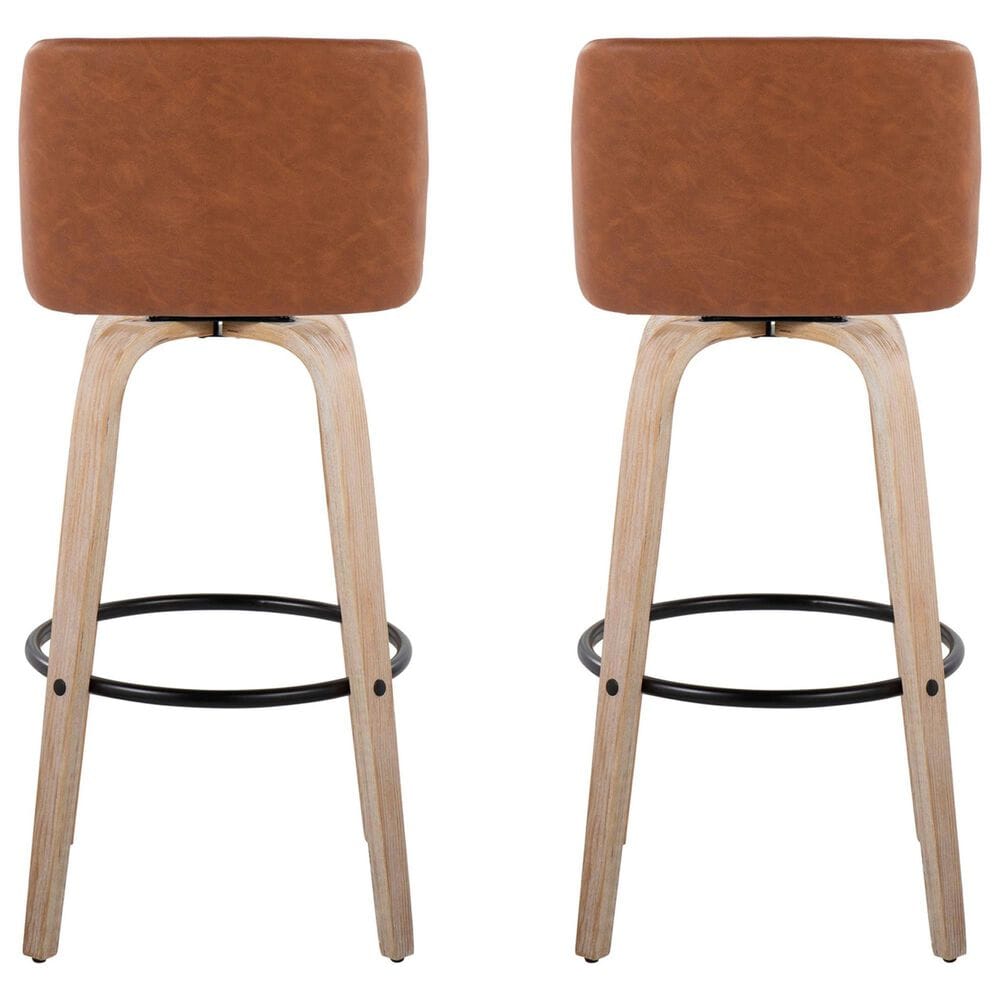 LumiSource Toriano Swivel Bar Stool with Camel Faux Leather Upholstery in Whitewashed and Black (Set of 2), , large