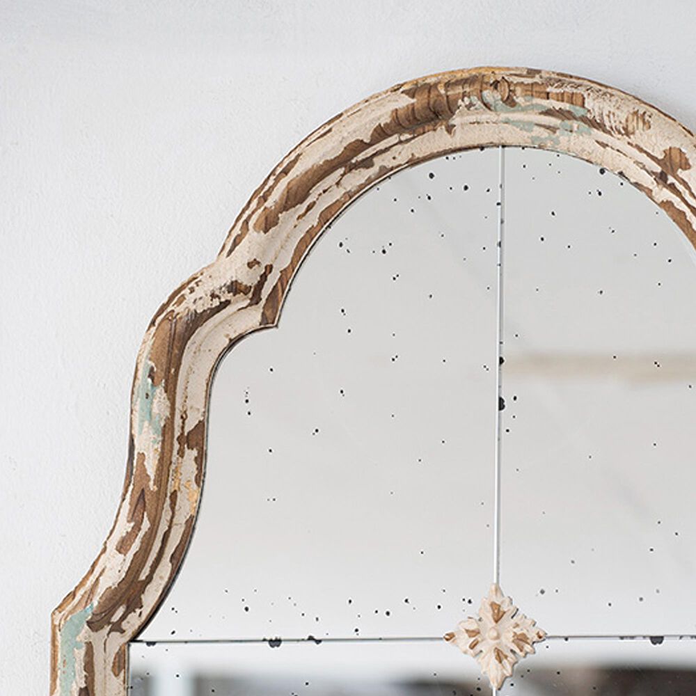 Hearth and Haven Wood Arched Mirror with 3 Small Medallions in Cream and Gold, , large
