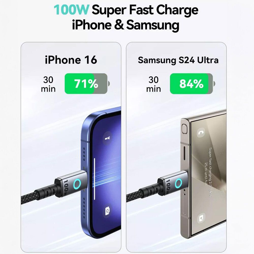 INUI Leopard 100W Magnetic Fast Charging Cable in Black, , large