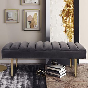 Tov Furniture Jax Velvet Bench in Grey, , large