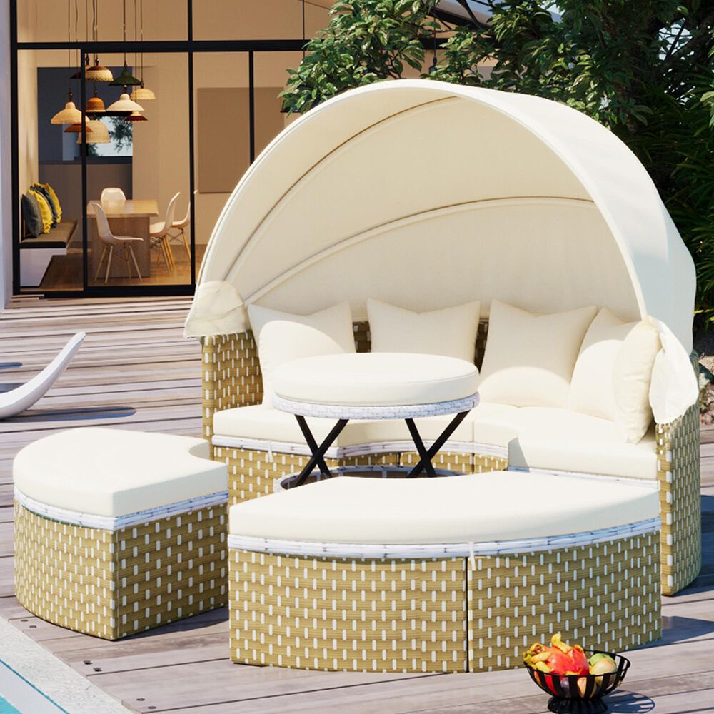 HOMLUX Patio Furniture Round Outdoor Sectional Sofa Set in Beige, , large