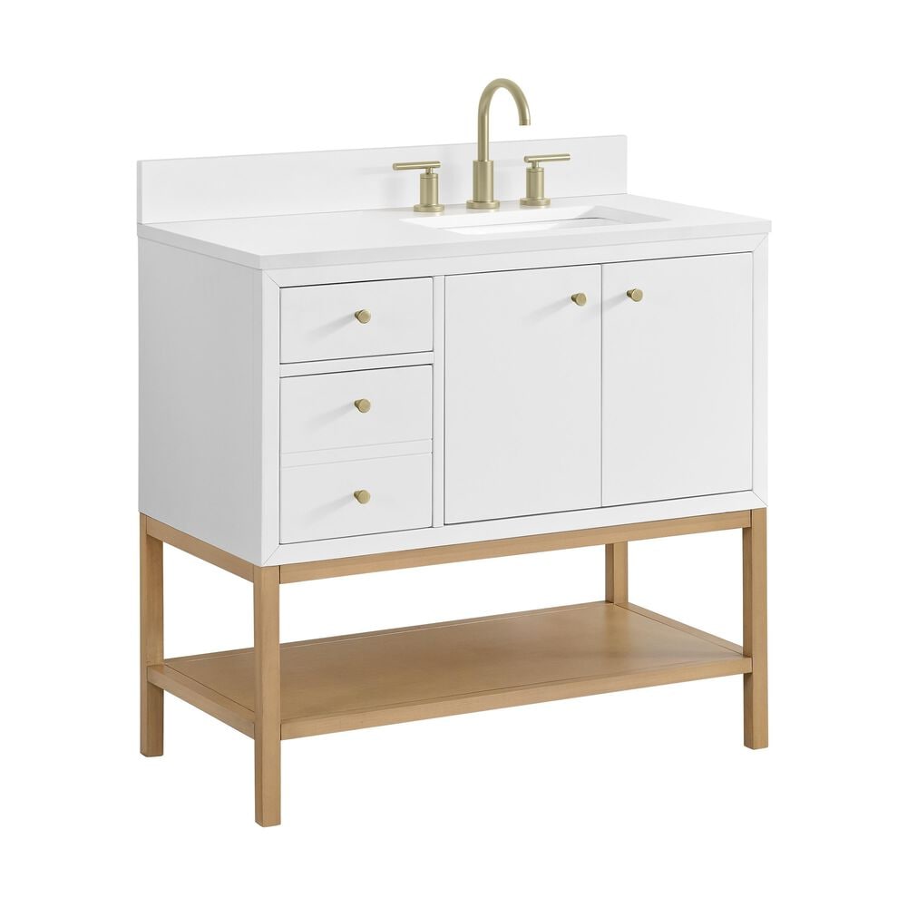 37B Isadore 36" Single Bathroom Vanity Cabinet in Bright White and White Composite Stone Top and Backsplash, , large