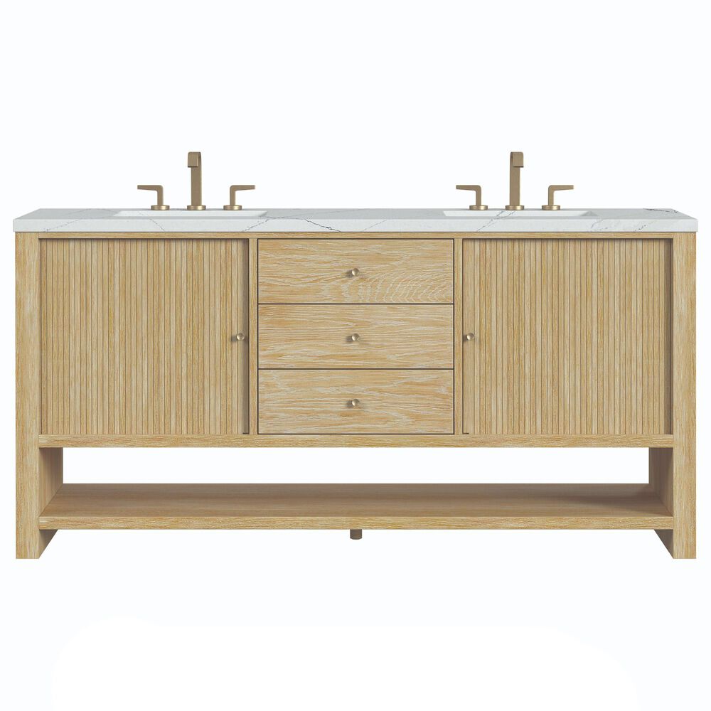 James Martin Vanities Marigot 72" Double Bathroom Vanity in Sunwashed Oak with 3 cm Ethereal Noctis Quartz Top, Rectangular Sinks and FreePower Wireless Charger, , large