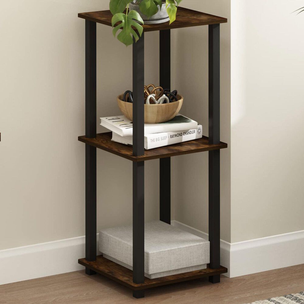 HOMLUX 2-Tier End Table in Amber Pine and Black (Set of 2), , large