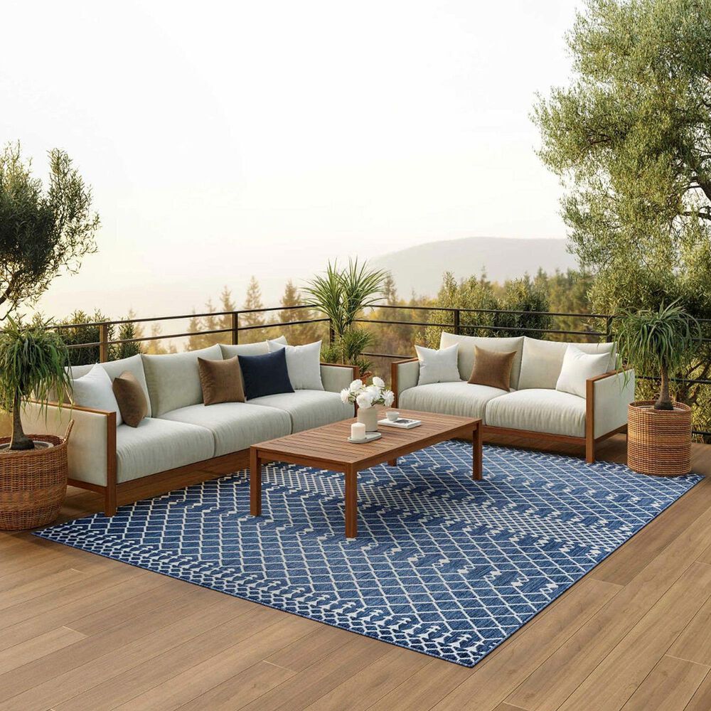 Nourison Positano Southwestern Navy Blue 8&#39; x 10&#39; Indoor/Outdoor Area Rug, , large