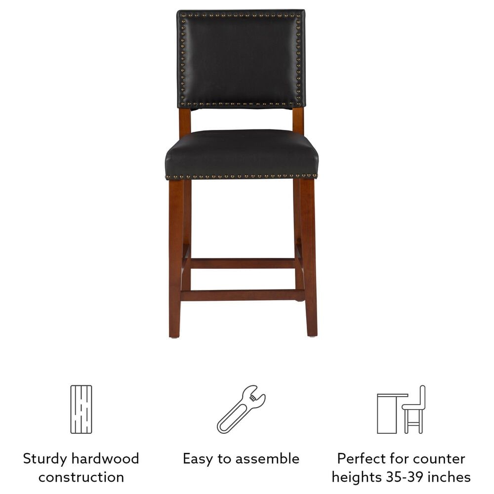 Linden Boulevard Brook Counter Stool with Black Upholstery in Cherry, , large