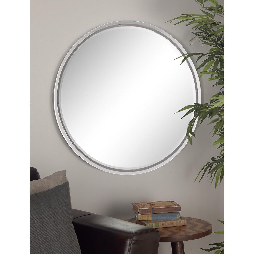 Maple and Jade 30&quot; Round Wall Mirror in Glossy Silver, , large