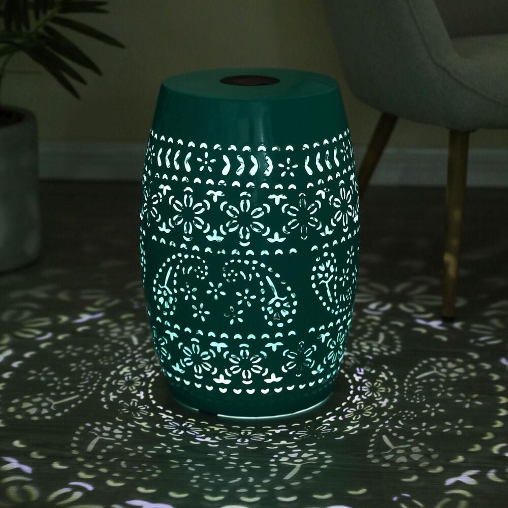 Hearth and Haven Outdoor Side Table with Built-In Solar Battery in Teal, , large