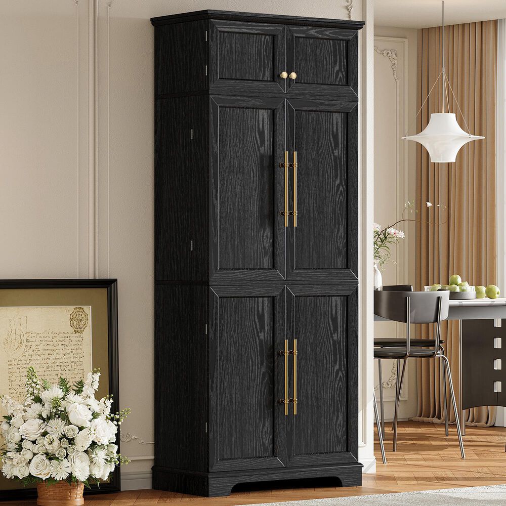 HOMLUX HOMLUX 78.2" Tall Farmhouse Kitchen Pantry Cabinet with 8 Door Shelves, Storage Cabinet with 4 Adjustable Shelves, Hidden Drawer, Wine Rack, Versatile Cupboard for Kitchen, Dining &amp; Bathroom, Ash Black, , large