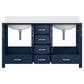 Lexora Home Jacques 60" Double Bathroom Vanity in Navy Blue with 2 cm White Quartz Top and Rectangular Sinks, , large