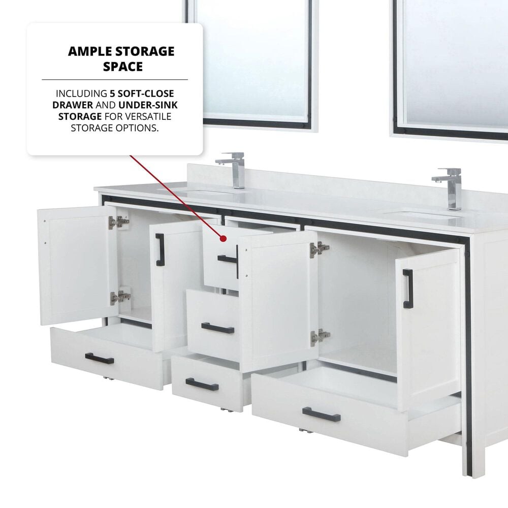 Lexora Home Ziva 84&quot; Double Bathroom Vanity in White with 2 cm White Quartz Top and Rectangular Sinks, , large
