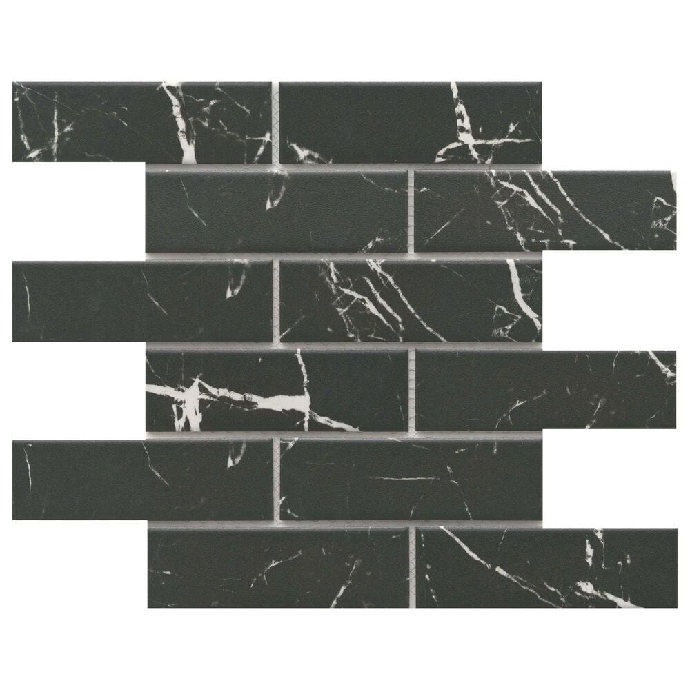 Emser Elegan Nero 2" x 6" Rectangle on 12" x 11" Offset Porcelain Mosaic Sheet, , large