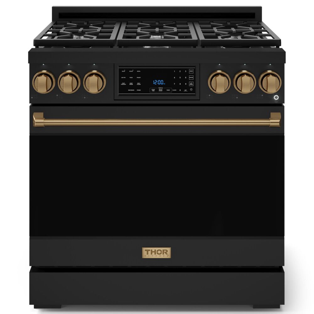 THOR KITCHEN Gordon Ramsay 6 Cu. Ft. 36" Professional Natural Gas Range with Bronze Handle Kit in Black, , large