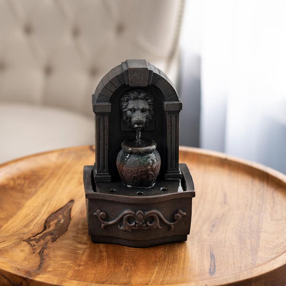 Timberlake Pure Garden Lion Head Tabletop Fountain in Gray And Rust, , large