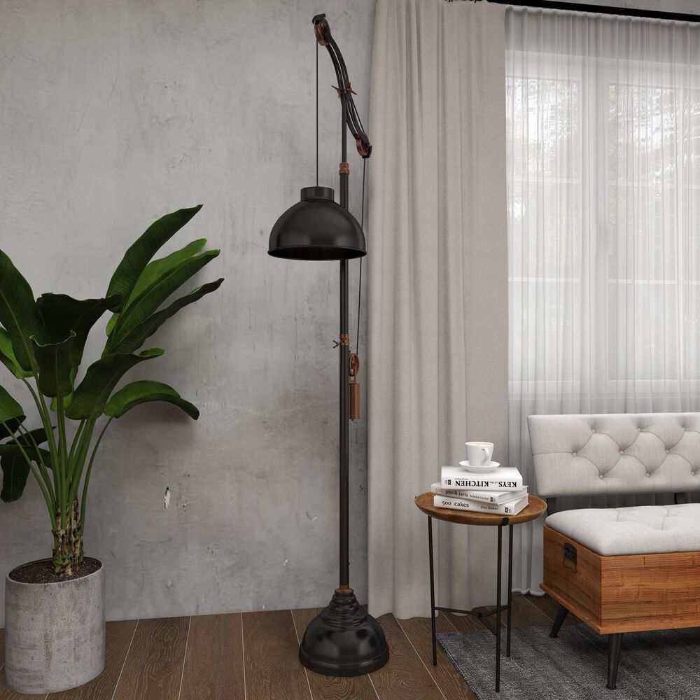 Maple and Jade Industrial Floor Lamp in Black and Copper, , large