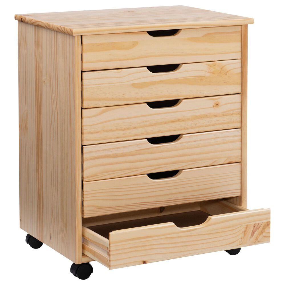 Linon Home Decor Cary 6-Drawer Wide Rolling Cart in Natural, , large