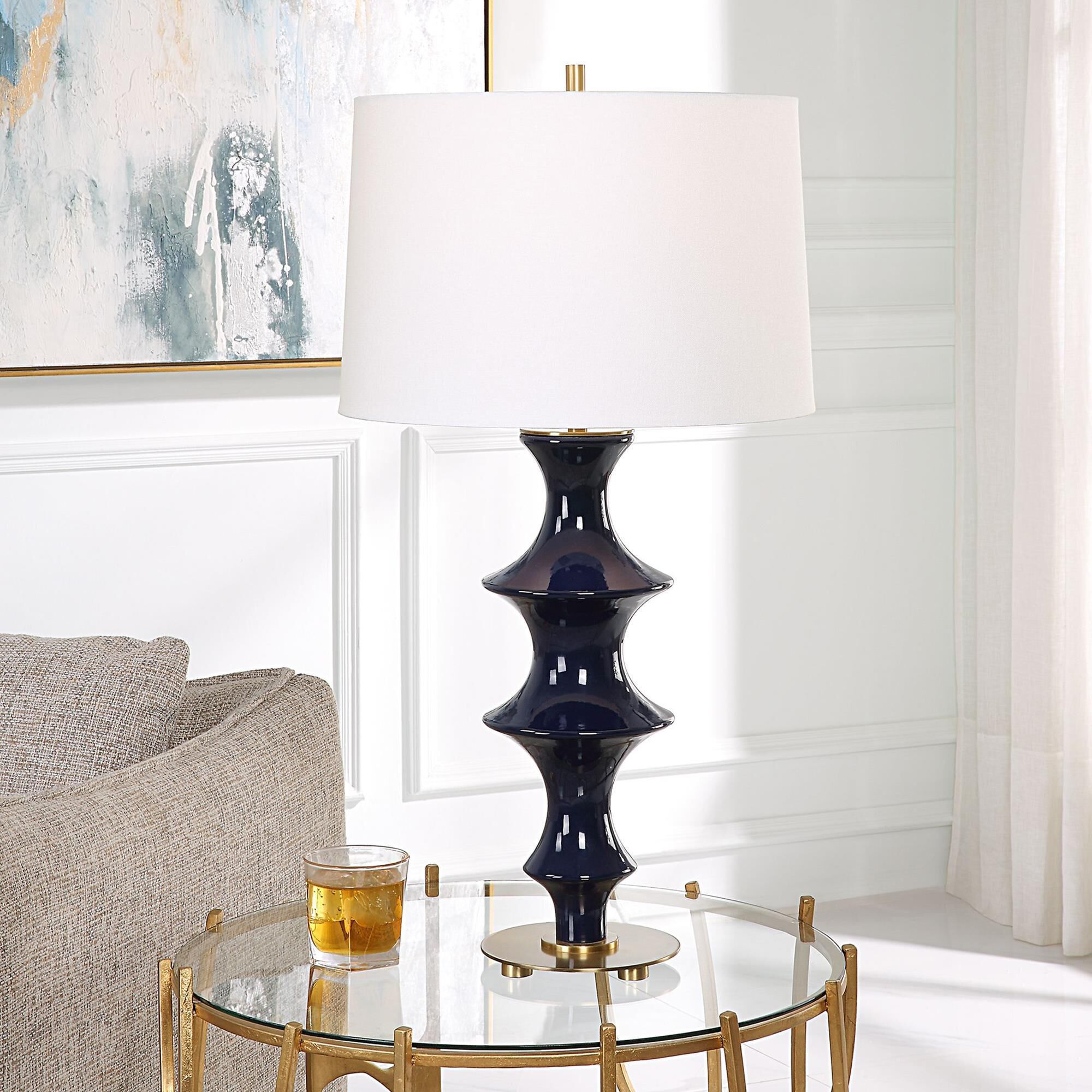 Uttermost Coil Table Lamp in Cobalt and Antique Brass NFM