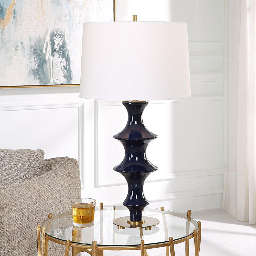 Uttermost Coil Table Lamp in Cobalt and Antique Brass, , large