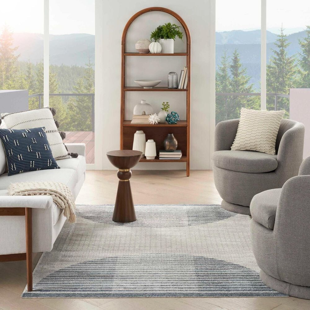 Nourison Astra Machine Washable ASW03 6&#39;7&quot; x 9&#39; Ivory and Blue Area Rug, , large