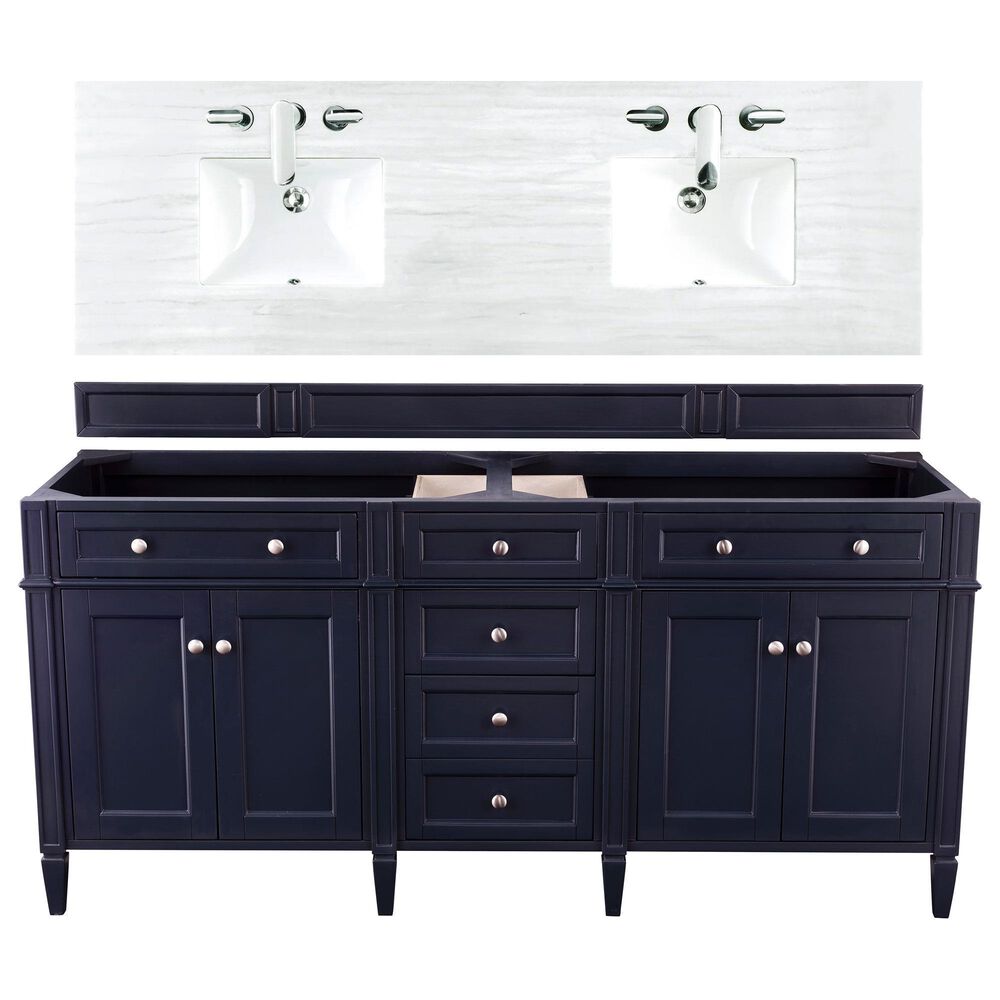 James Martin Vanities Brittany 72" Double Bathroom Vanity in Victory Blue with 3 cm Arctic Fall Solid Surface Top and Rectangle Sinks, , large