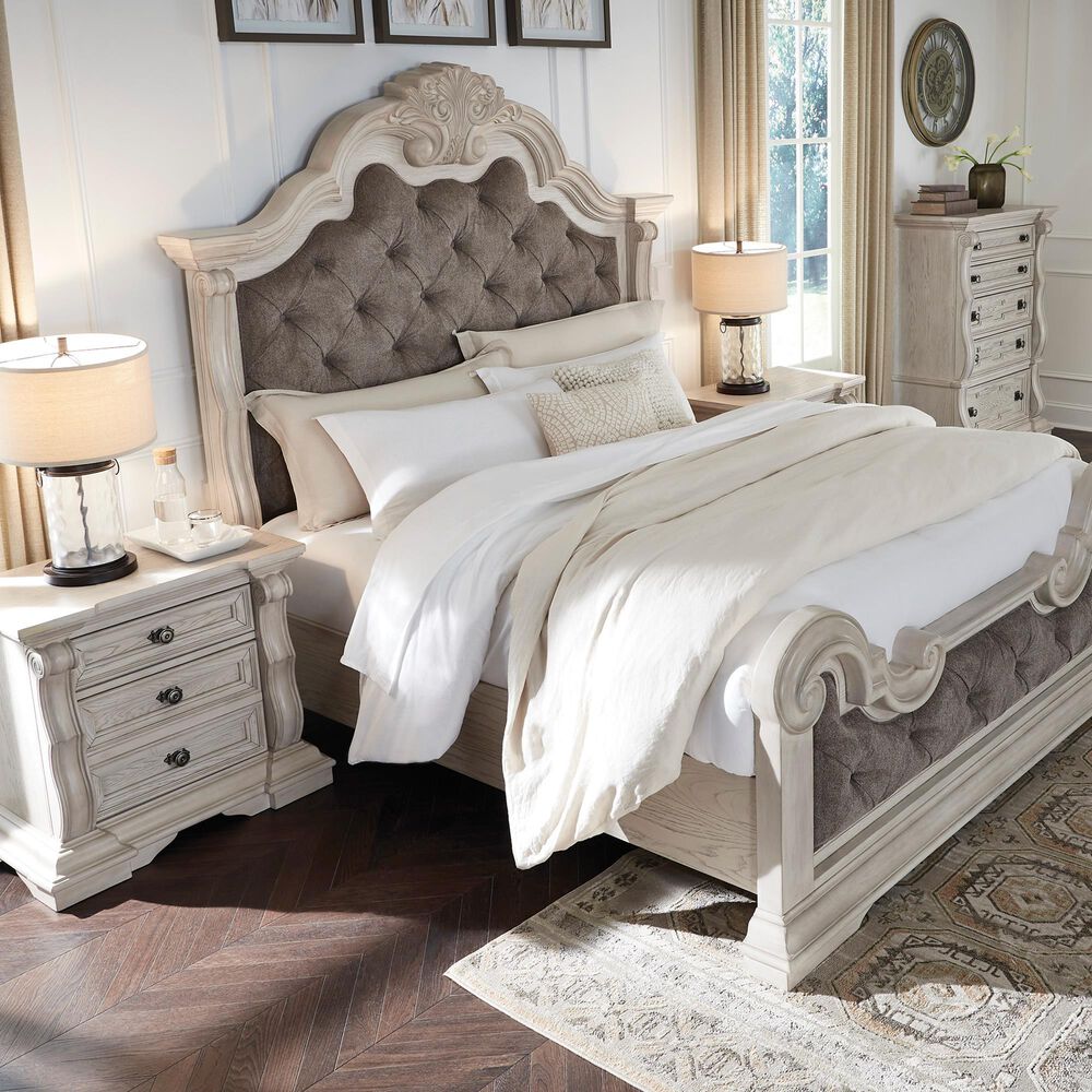 Millenium Bruchandi California King Upholstered Panel Bed in Antiqued White, , large