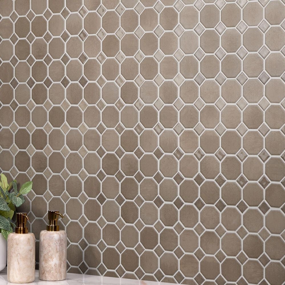 Dal-Tile Relicca Antique 12" x 12" Octagon Dot Ceramic Mosaic Sheet, , large