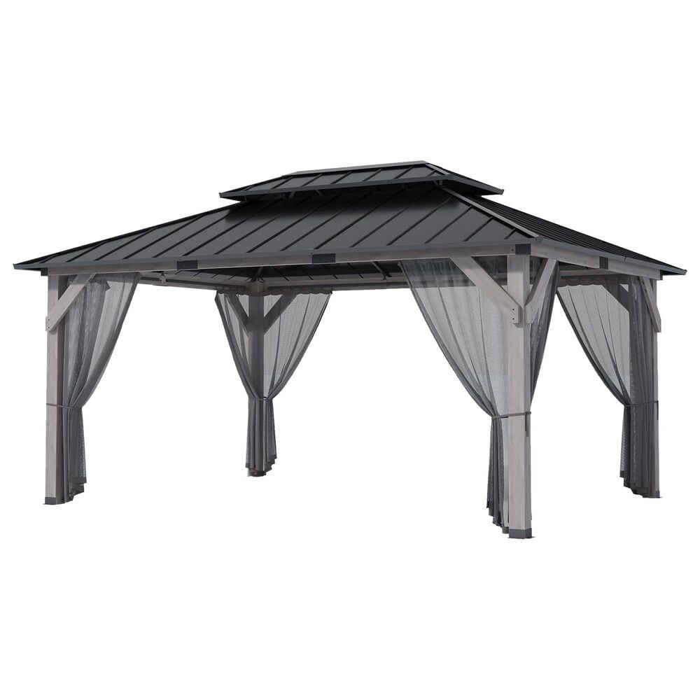 HOMLUX 12" x 16" Patio Hardtop Gazebo with Wood Posts in Light Gray, , large