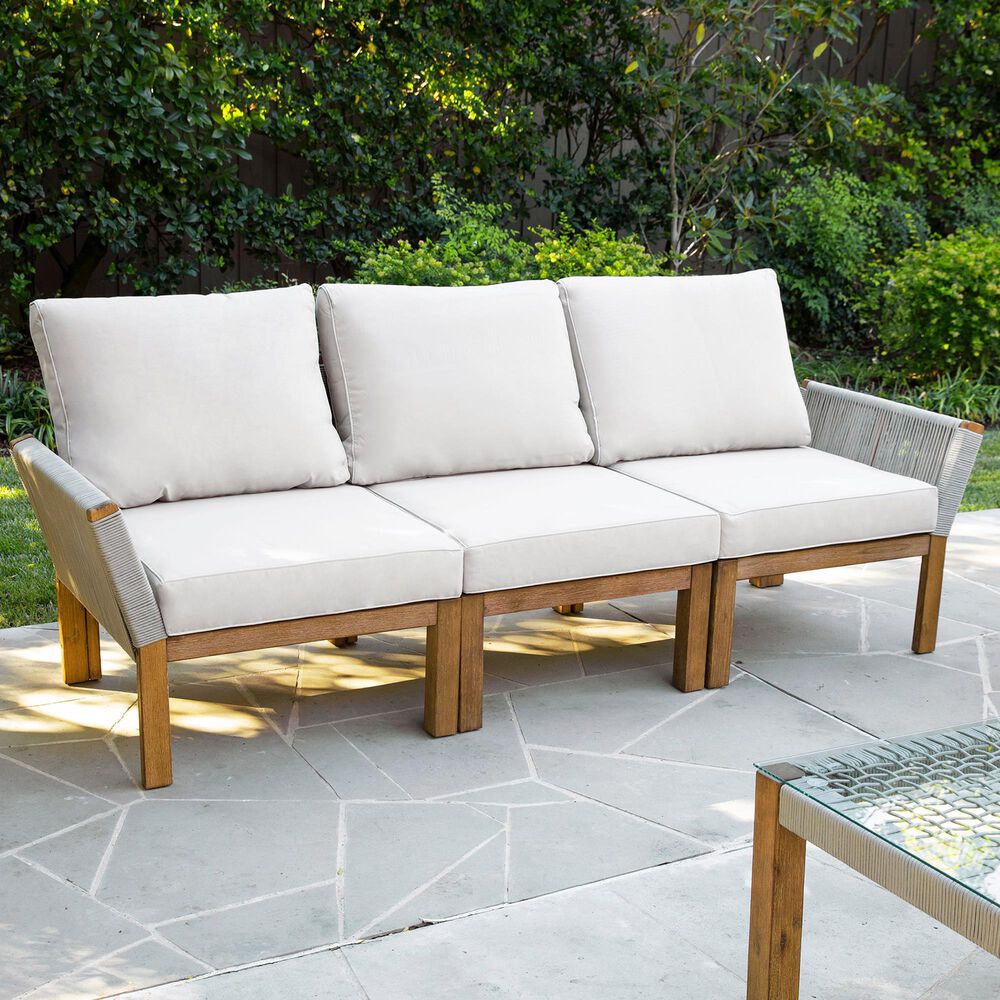 Southern Enterprises Brendina Outdoor 3-Seater Sofa in Oiled Acacia and Natural, , large