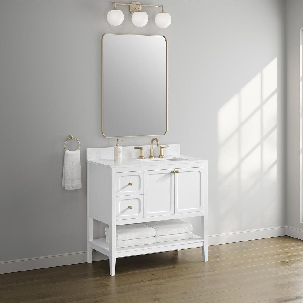 37B Ravello 36" Single Bathroom Vanity Cabinet in Bright White with Marble Top and Backsplash, , large