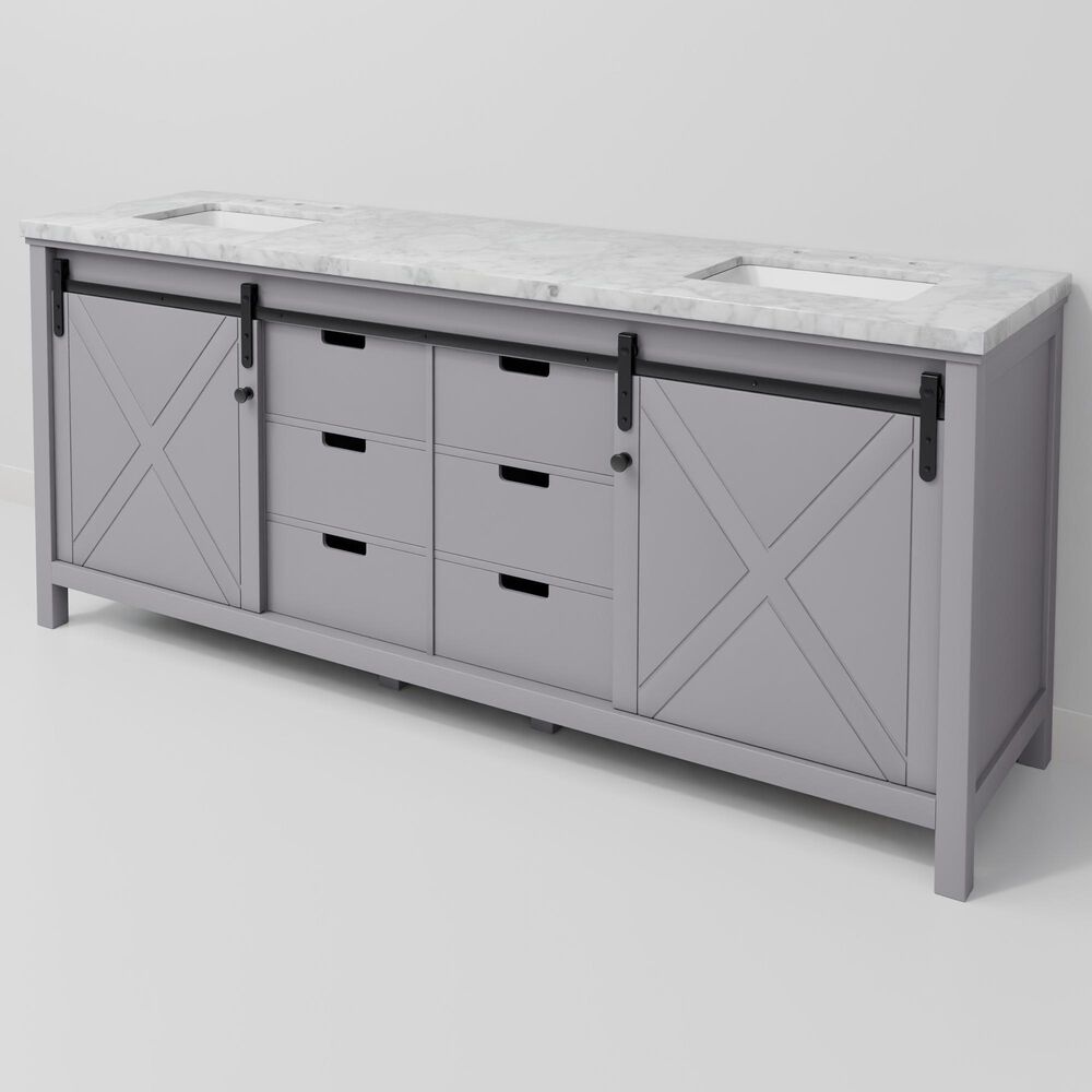 Lexora Home Marsyas 80" Double Bathroom Vanity in Dark Grey with White Carrara Marble Top and Rectangular Sinks, , large