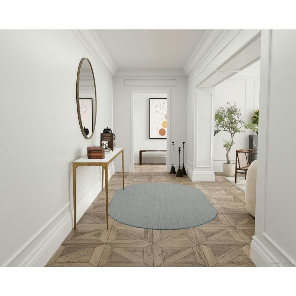 Nourison Courtyard Ivory and Aqua 5&#39; x 8&#39; Oval Indoor/Outdoor Area Rug, , large