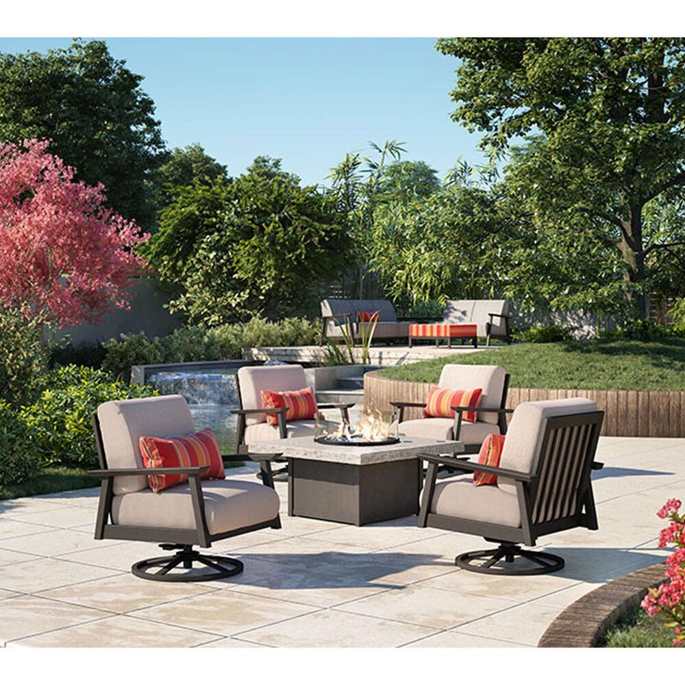 Homecrest Outdoor Living Shadow Rock 42" Square Lounge Fire Table with Fire Burner Cover in Pebble, , large